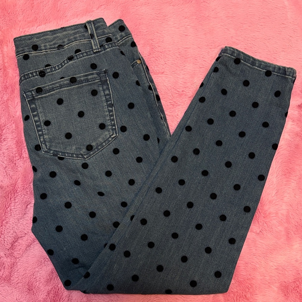Charter Club Bristol Skinny Ankle Fuzzy Black Polka Dot Women's Jeans
